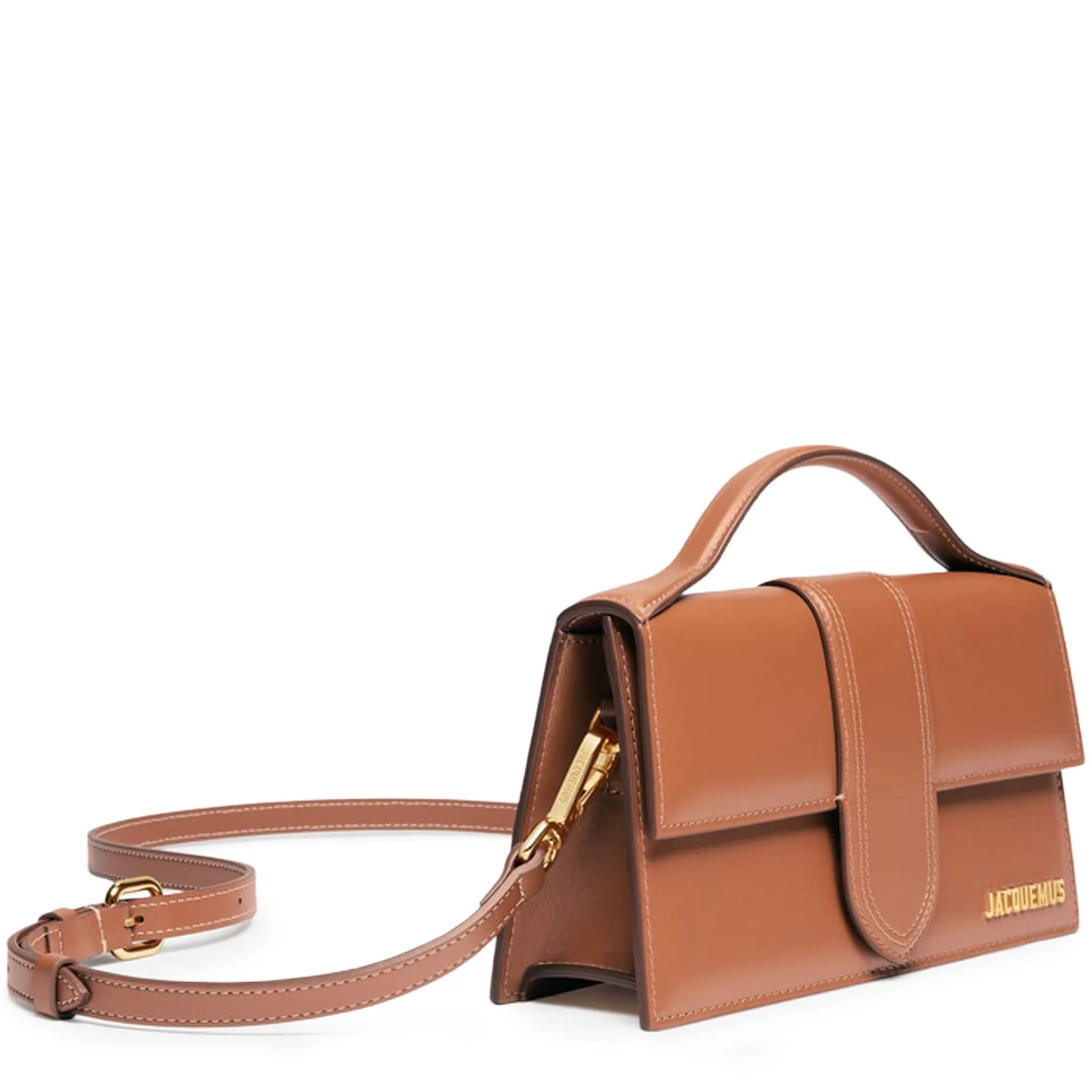 Front Side View of Jacquemus Large Bambino Light Brown Crossbody Bag BAW00007AC01C04811